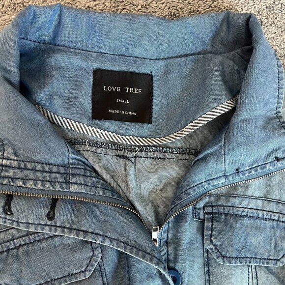 LOve Tree Womens Utility Jacket Small Blue Chambray 100% Tencel Western‎ 16660 - Picture 3 of 11